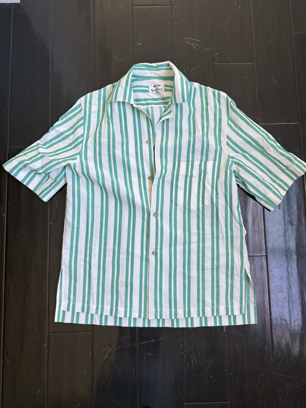 Acne Studios Green and White Vertical Stripe Short Sleeve Shirt